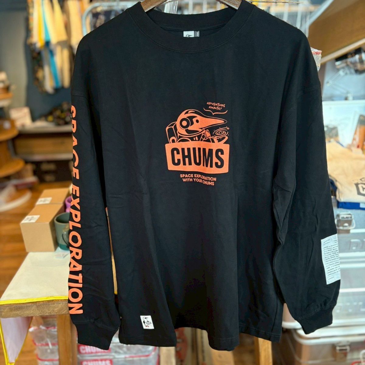 CHUMS > スペースブービーブラッシュドロングスリーブTシャツ XL 【Black】